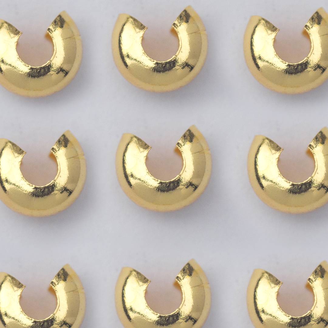 (5 Pcs) 6mm Clamshell Crimp Beads Cover Stopper DIY Closure Ujung Model C Hypoallergenic Gold Plated
