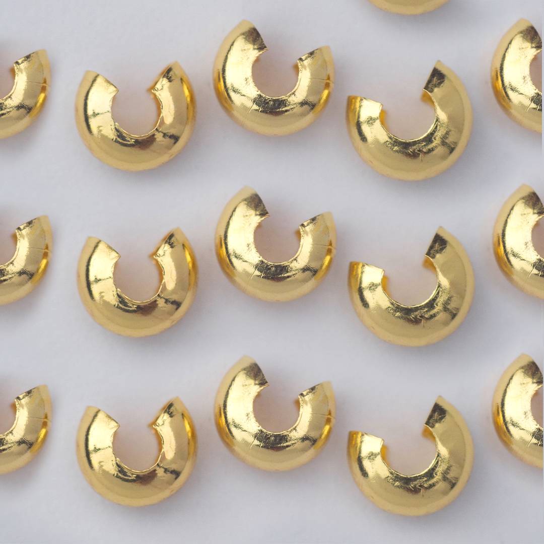 (10 Pcs) 4mm Clamshell Crimp Beads Cover Stopper DIY Closure Ujung Model C Hypoallergenic Gold Plated