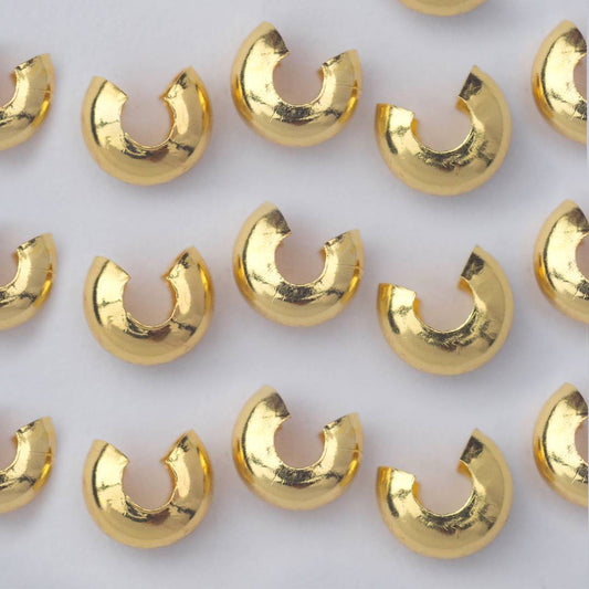 (10 Pcs) 4mm Clamshell Crimp Beads Cover Stopper DIY Closure Ujung Model C Hypoallergenic Gold Plated