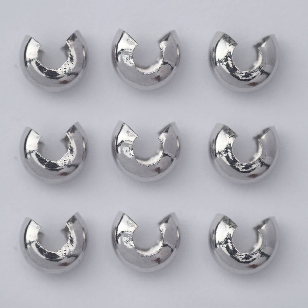 (10 Pcs) 4mm Clamshell Crimp Beads Cover Stopper DIY Closure Ujung Model C Hypoallergenic Gold Plated