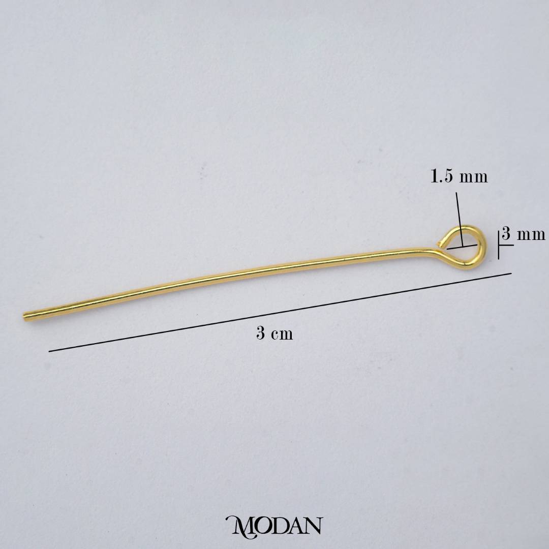 (20 pcs) (30mm) Gold Eye Pin DIY Closure Paku 9 Hypoallergenic Gold Plated