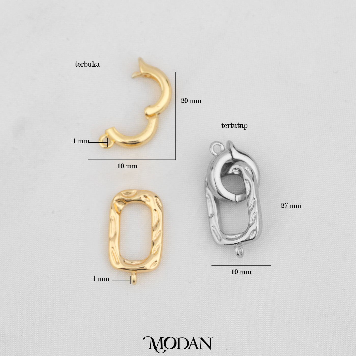 Snap Latch Findings Clasp in Gold and Silver DIY Buka Tutup Pengait Kalung Hypoallergenic Gold Filled