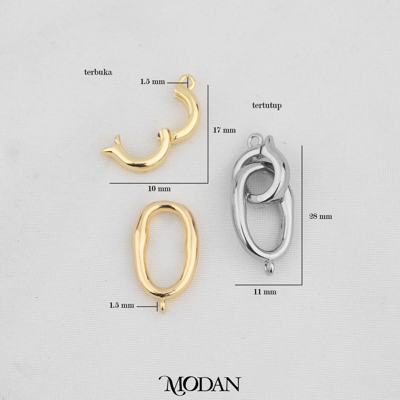 Oval Snap Latch Findings Clasp in Gold and Silver DIY Buka Tutup Pengait Kalung Hypoallergenic Gold Filled