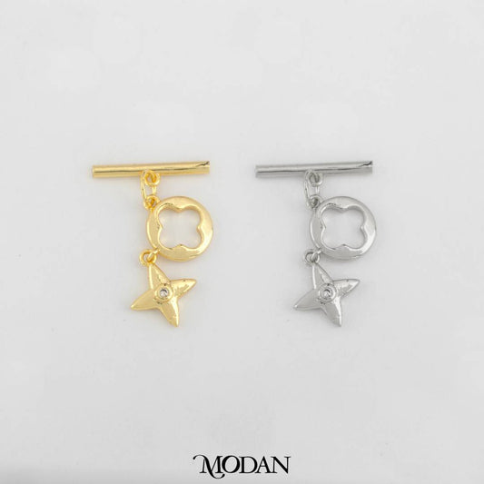 Clover and Star Dangle Toggle Clasp DIY Pengait Kalung/Gelang Bunga Bintang Hypoallergenic Gold Filled