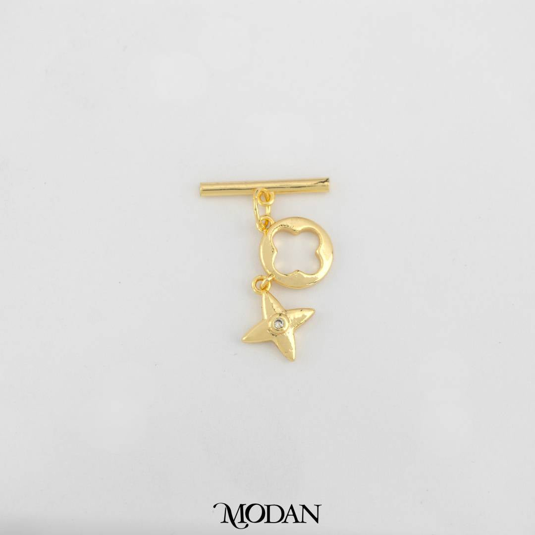 Clover and Star Dangle Toggle Clasp DIY Pengait Kalung/Gelang Bunga Bintang Hypoallergenic Gold Filled