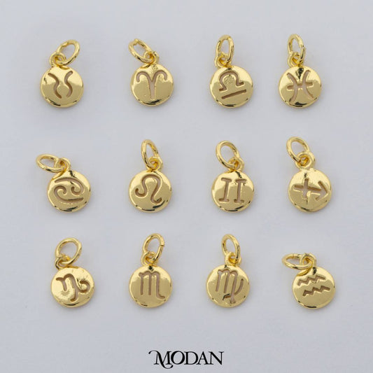 Mini Round Zodiac Sign Charm DIY Charm Liontin Kalung Logo Zodiak Bulat Polos Hypoallergenic Gold Filled