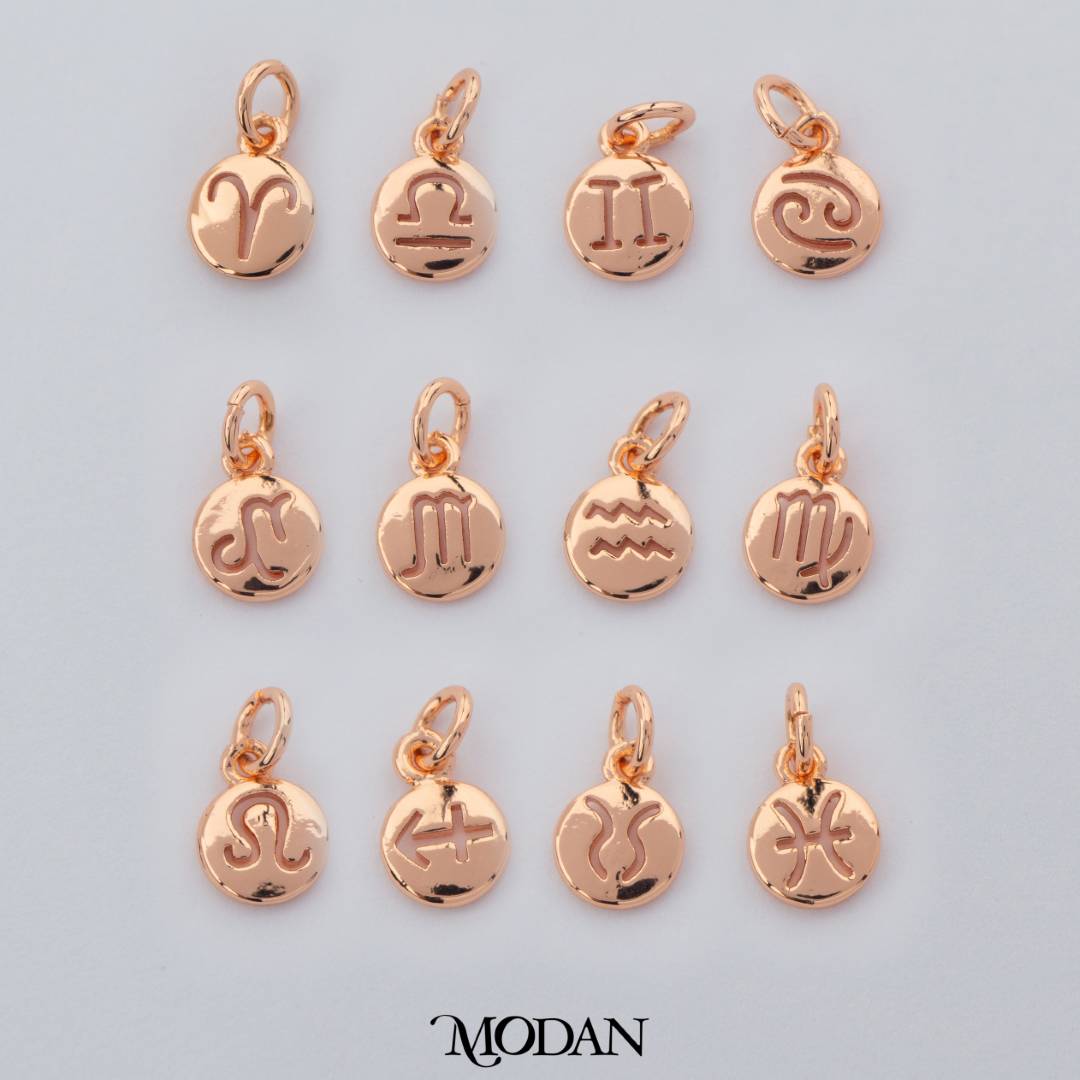 Mini Round Zodiac Sign Charm DIY Charm Liontin Kalung Logo Zodiak Bulat Polos Hypoallergenic Gold Filled