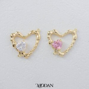 Big Size Open Back Love Heart With Pink/Clear Zirconia Connector - Liontin Sambung/Konektor Bentuk Hati  Gelang/Kalung Aksen Zirconia Merah Muda/Bening For DIY Jewelry