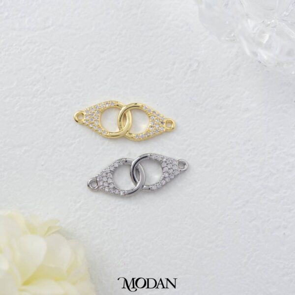 Micro Paved Interlocking Handcuff Connector - Liontin Sambung/Konektor Bentuk Bulat Berlian Pasir untuk Gelang/Kalung For DIY Jewelry Making