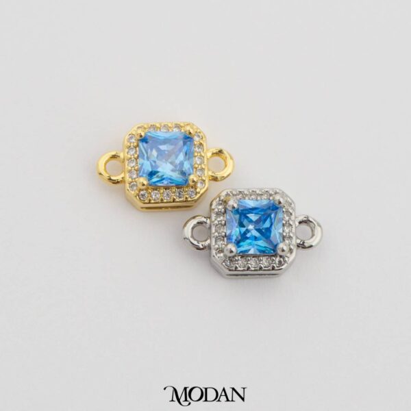 Colorful Sparkling Square Birthstone Connector Charm – Liontin Sambung/Konektor Bulan Lahir Warna-Warni Bentuk Persegi dengan Aksen Permata Cubic Zirconia 