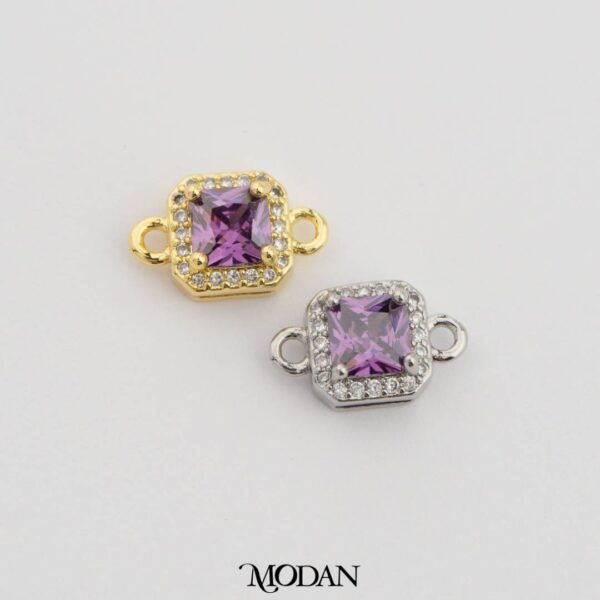 Colorful Sparkling Square Birthstone Connector Charm – Liontin Sambung/Konektor Bulan Lahir Warna-Warni Bentuk Persegi dengan Aksen Permata Cubic Zirconia 
