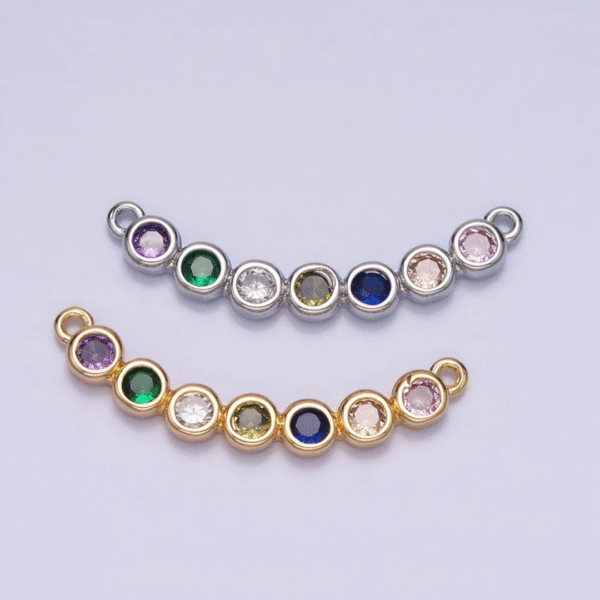 Colorful Round Bezel Set Curved Connector - Liontin Sambung/Konektor Lengkung Pelangi Warna Warni untuk Gelang/Kalung For DIY Jewelry Making