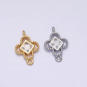 Simple Lucky Clover with Mini Circle Zirconia - Liontin Sambung/Konektor Bentuk Daun Semanggi Bulat untuk Gelang/Kalung