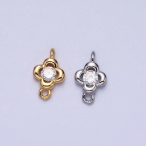Simple Lucky Clover with Mini Circle Zirconia - Liontin Sambung/Konektor Bentuk Daun Semanggi Bulat untuk Gelang/Kalung