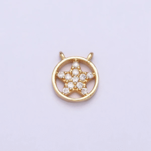 Tiny Cute Micro Paved Star Round Circle Connector - Liontin Sambung/Konektor Bentuk Bintang Frame Bulat Berlian Pasir For DIY Jewelry Making