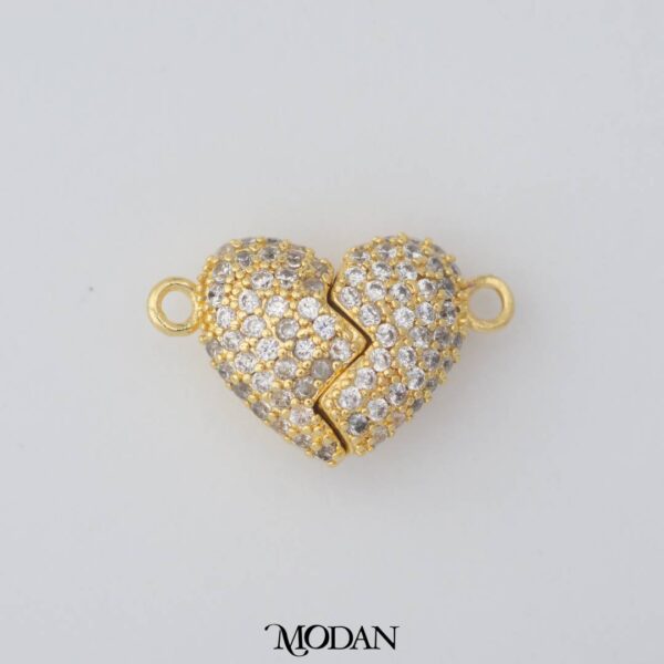 Broken Heart Magnetic Connector with Micro Paved Zirconia - Liontin Sambung/Konektor Bentuk Hati Pasangan Couple untuk Gelang/Kalung 