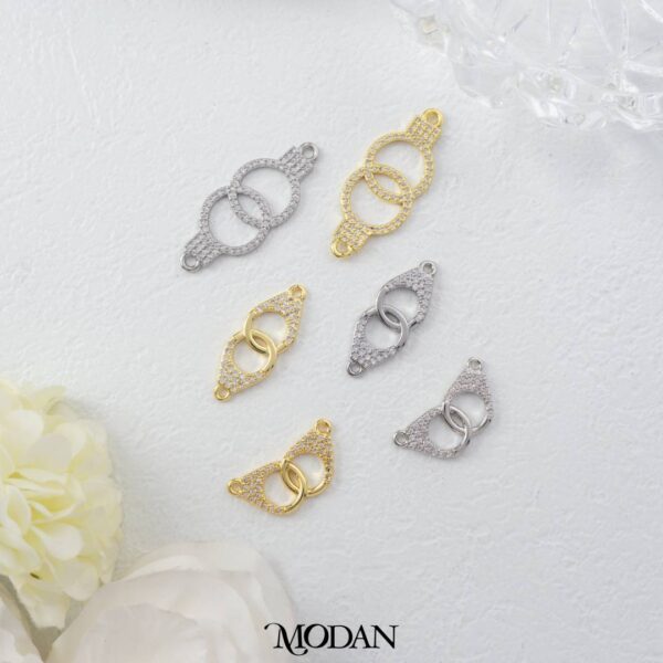 Micro Paved Interlocking Handcuff Connector - Liontin Sambung/Konektor Bentuk Bulat Berlian Pasir untuk Gelang/Kalung For DIY Jewelry Making