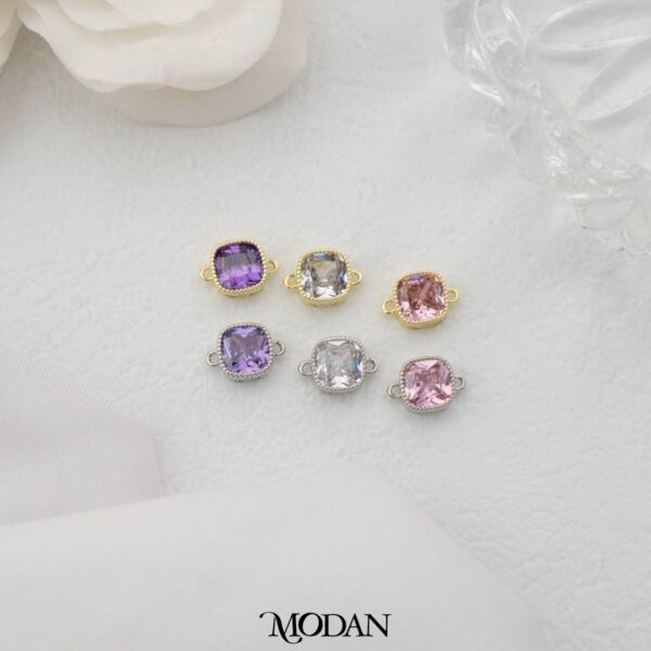 Sparkling Clear/Pink/Purple Beaded Square Connector - Liontin Sambung/Konektor Bentuk Hati untuk Gelang/Kalung DIY Aksesoris Jewelry Making