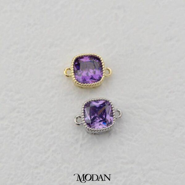 Sparkling Clear/Pink/Purple Beaded Square Connector - Liontin Sambung/Konektor Bentuk Hati untuk Gelang/Kalung DIY Aksesoris Jewelry Making