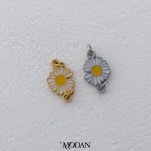 Titanium Mini Daisy Flower Enamel Connector -  Liontin Sambung/Konektor Bentuk Bunga untuk Gelang/Kalung Daily Wear Stainless Steel