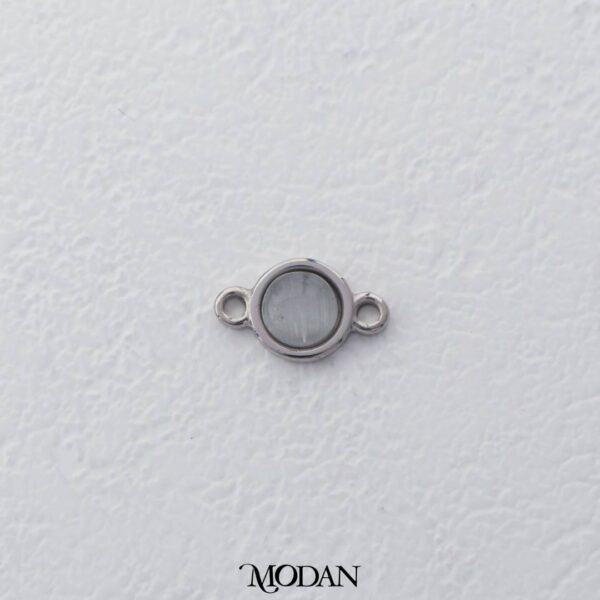 Titanium Simple Round Moonstone Connector - Liontin Sambung/Konektor Bentuk Bulat Batu Biduri Bulan untuk DIY Gelang/Kalung Stainless Steel