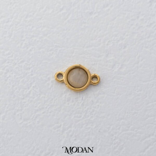 Titanium Simple Round Moonstone Connector - Liontin Sambung/Konektor Bentuk Bulat Batu Biduri Bulan untuk DIY Gelang/Kalung Stainless Steel