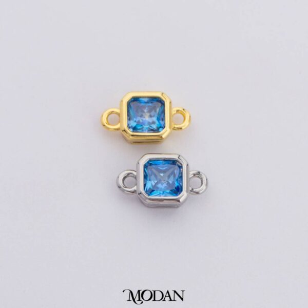 Premium Gold Filled Colorful Plain Square Birthstone Connector Konektor Liontin Sambung Persegi Polos Bulan Lahir Warna-Warni